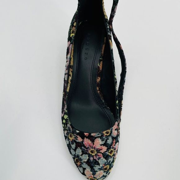 New SANDRO Paris Elise Floral Print Pumps Shoes Size 40 Black with straps - Picture 3 of 12